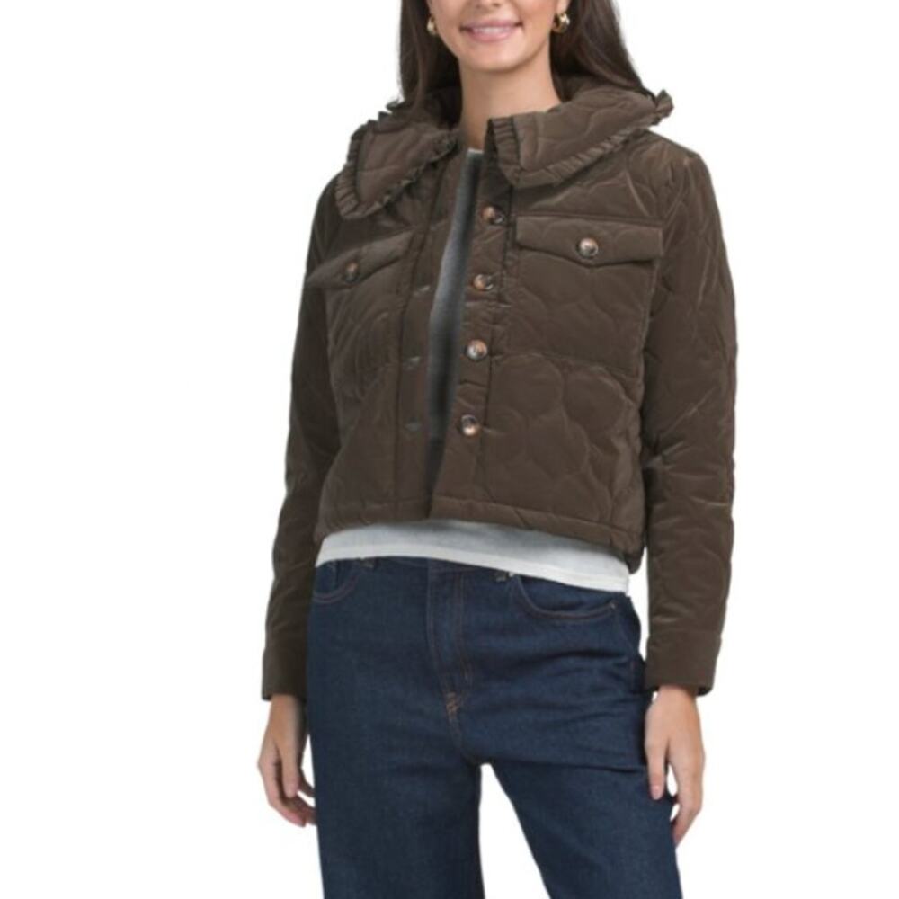 dra Los Angeles Chocolate Brown Bib Quilted Jacket Size XS